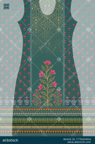 Teal Gulnaar Heritage Kurti Front and Back Panel Design