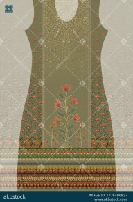 Olive Gulnaar Heritage Kurti Front and Back Panel Design