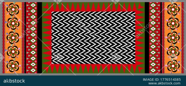 Bold Geometric Ethnic Dupatta Design with Multi Border Layout and Chevron Center