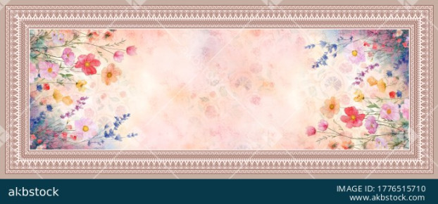 Pastel Floral Watercolor Dupatta Design with Soft Border Frame