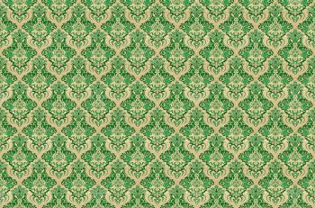 Emerald Green and Gold Damask Seamless Pattern with Ornate Baroque Floral Motifs