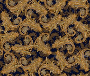 Navy Blue Gold Paisley Seamless Pattern with Ornate Vintage Kashmiri Inspired Motifs