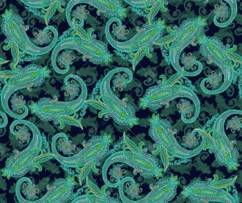 Navy Blue Teal Paisley Seamless Pattern with Ornate Kashmiri Inspired Boteh Motifs
