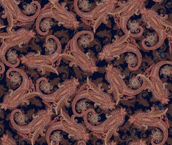 Navy Blue Rust Paisley Seamless Pattern with Ornate Vintage Kashmiri Inspired Boteh Motifs