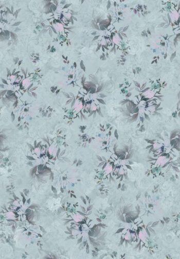 Misty Grey Floral Seamless Pattern with Soft Pastel Blooms and Elegant Botanical Sprays