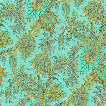 Mint Aqua Ornamental Seamless Pattern with Intricate Feathered Paisley Flourishes and Decorative Motifs