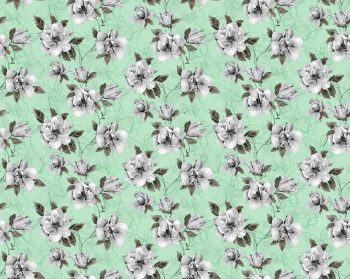 Mint Green Floral Seamless Pattern with White Magnolia Blooms and Soft Botanical Line Background