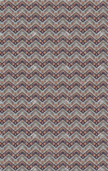 Vintage Chevron Seamless Pattern with Ornate Paisley Motifs in Slate Blue and Charcoal