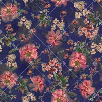 Deep Navy Vintage Floral Seamless Pattern with Pink Garden Blooms and Soft Botanical Clusters