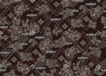 Wine Maroon Geometric Seamless Pattern with Ornate Paisley Motifs and Decorative Medallion Frames