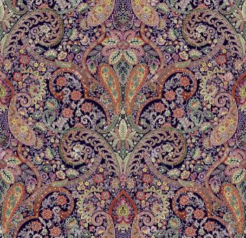 Midnight Purple Ornate Paisley Seamless Pattern with Intricate Floral Scrollwork and Vintage Detailing
