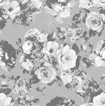 Elegant Grey Monochrome Floral Seamless Pattern with Vintage Roses Botanical Leaves and Soft Toile Style