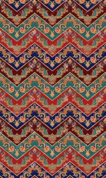 Ornate Damask Chevron Seamless Pattern with Royal Blue Teal and Maroon Baroque Scroll Motifs
