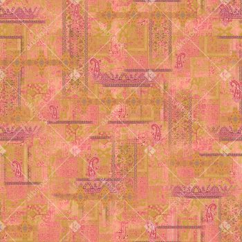 Vintage Pink Patchwork Paisley Seamless Pattern with Ornamental Borders Ethnic Motifs and Soft Rustic Texture
