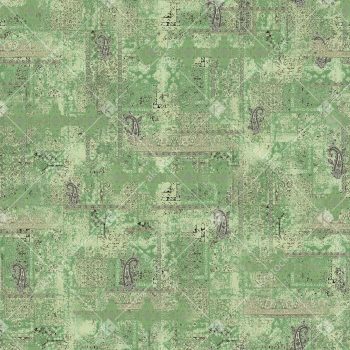 Sage Green Vintage Patchwork Paisley Seamless Pattern with Ornamental Borders Ethnic Panels and Distressed Texture