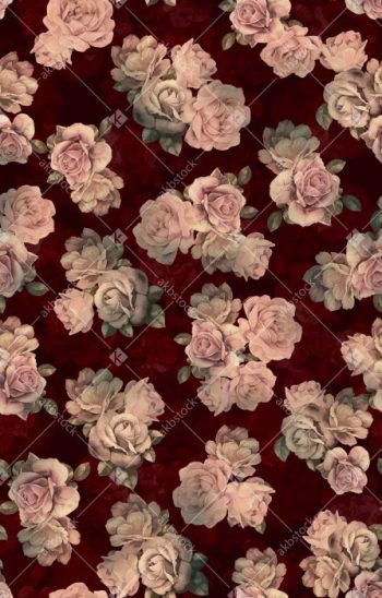 Deep Maroon Vintage Rose Seamless Pattern with Dusty Blush Floral Bouquets and Classic Romantic Style