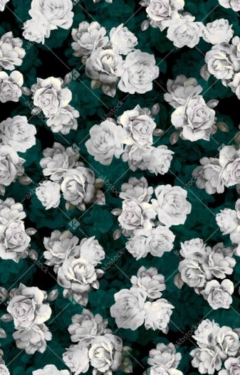 Dark Teal White Rose Seamless Pattern with Vintage Floral Bouquets and Elegant Botanical Mood