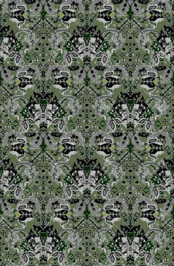 Green Black Jacquard Seamless Pattern with Ornamental Folk Motifs Geometric Details and Woven Textile Texture