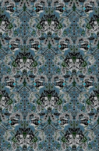 Teal Blue Jacquard Seamless Pattern with Ornamental Folk Motifs Geometric Details and Woven Textile Texture