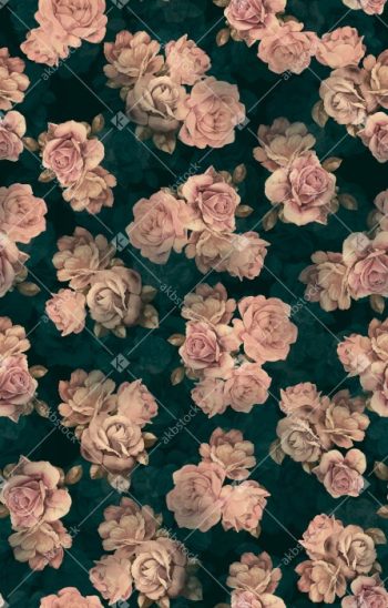 Dark Teal Vintage Rose Seamless Pattern with Dusty Blush Floral Bouquets and Elegant Romantic Style