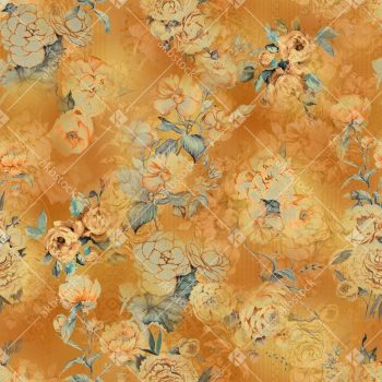 Warm Amber Vintage Floral Seamless Pattern with Golden Roses Soft Botanical Leaves and Antique Texture