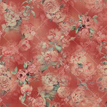 Coral Rose Vintage Floral Seamless Pattern with Antique Botanicals and Soft Romantic Background Texture