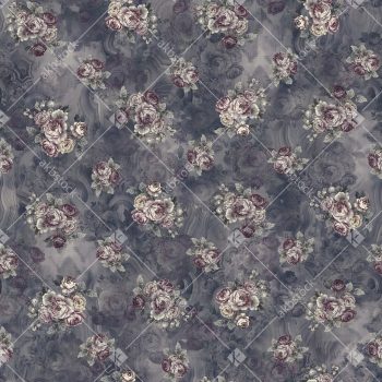 Smoky Grey Vintage Rose Bouquet Seamless Pattern with Mauve Florals and Soft Marble Texture Background