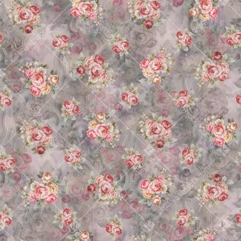 Soft Grey Lilac Vintage Rose Bouquet Seamless Pattern with Pink Florals and Gentle Marble Texture Background