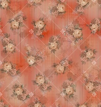 Coral Stripe Vintage Rose Bouquet Seamless Pattern with Soft Botanical Leaves and Elegant Textured Background