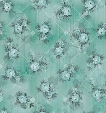 Mint Teal Stripe Monochrome Rose Bouquet Seamless Pattern with Soft Botanical Leaves and Elegant Textured Background