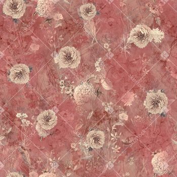 Dusty Rose Vintage Botanical Seamless Pattern with Cream Blossoms Delicate Linework and Soft Textured Background