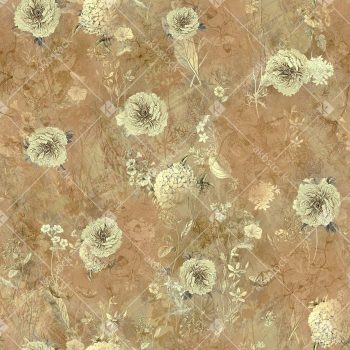Warm Beige Sepia Vintage Botanical Seamless Pattern with Cream Blossoms Fine Linework and Soft Textured Background