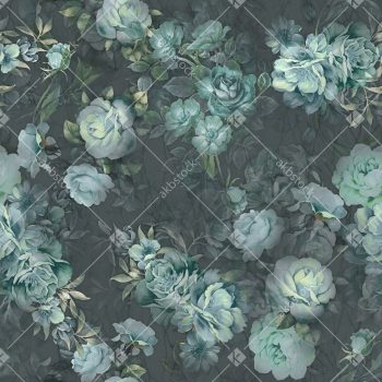 Moody Charcoal Teal Vintage Floral Seamless Pattern with Mint Roses Soft Botanicals and Antique Layered Background
