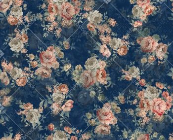 Royal Navy Vintage Floral Seamless Pattern with Peach Roses Soft Botanicals and Elegant Layered Bouquet Design