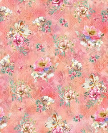 Peach Watercolor Floral Seamless Pattern with Soft Bouquets Pastel Blossoms and Light Ethnic Texture Background