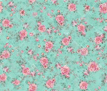 Mint Aqua Floral Seamless Pattern with Pink Dahlia Blooms Rose Buds and Soft Botanical Layered Background