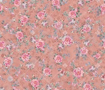Dusty Peach Floral Seamless Pattern with Pink Dahlia Blooms Rose Buds and Soft Botanical Layered Background