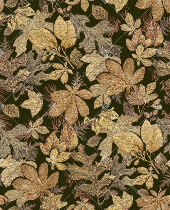 Dark Olive Gold Leaf Seamless Pattern with Autumn Foliage Silhouettes and Woven Metallic Texture Look