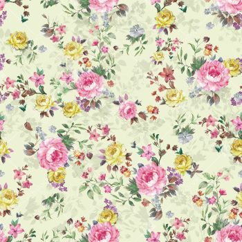 Soft Ivory Spring Floral Seamless Pattern with Pink Peony Blooms Yellow Roses and Airy Garden Botanicals