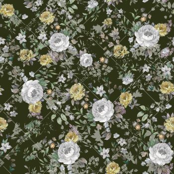 Dark Olive Wildflower Seamless Pattern with White Blooms Yellow Flowers and Soft Meadow Botanical Scatter