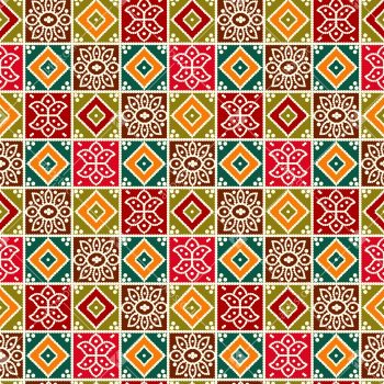 Traditional Geometric Folk Tile Seamless Pattern in Multi Colorways