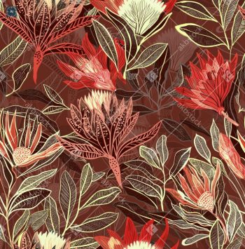 Tropical Botanical Floral Seamless Pattern in Rich Earthy Multi Colorways