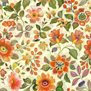 Vibrant Folk Floral Seamless Pattern in Decorative Multi Colorways