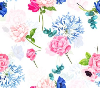 Soft Romantic Rose Floral Seamless Pattern in Fresh Multi Colorways