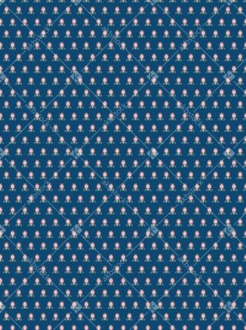 Minimal Buti Floral Seamless Pattern in Deep Blue with Red Accents