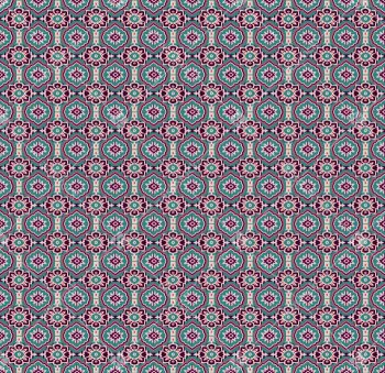 Retro Geometric Medallion Seamless Pattern in Teal and Berry Tones