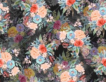 Romantic Watercolor Floral Bouquet Seamless Pattern on Deep Charcoal