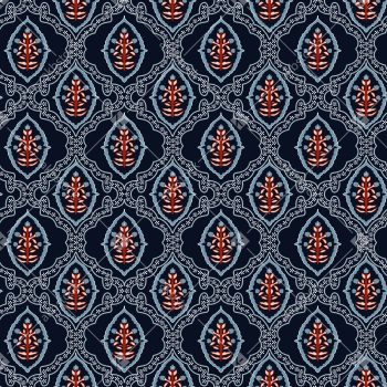 Traditional Paisley Medallion Seamless Pattern in Deep Navy and Rust