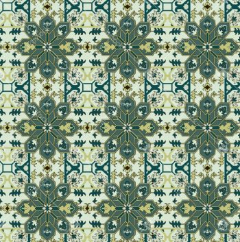 Ornamental Tile Medallion Seamless Pattern in Sage and Teal Tones