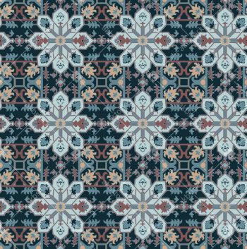 Ornamental Tile Medallion Seamless Pattern in Slate Blue and Mauve